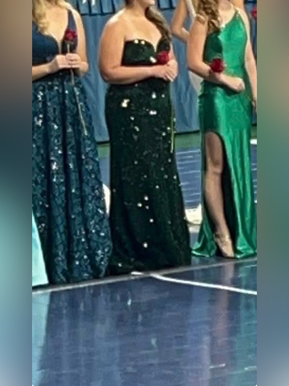Emerald Green velvet Sequin Strapless Evening Gown approx size 12